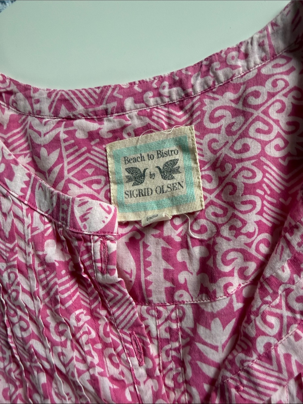 Sigrid Olsen Pink Printed Pintuck Peasant Tunic - Picture 2 of 5